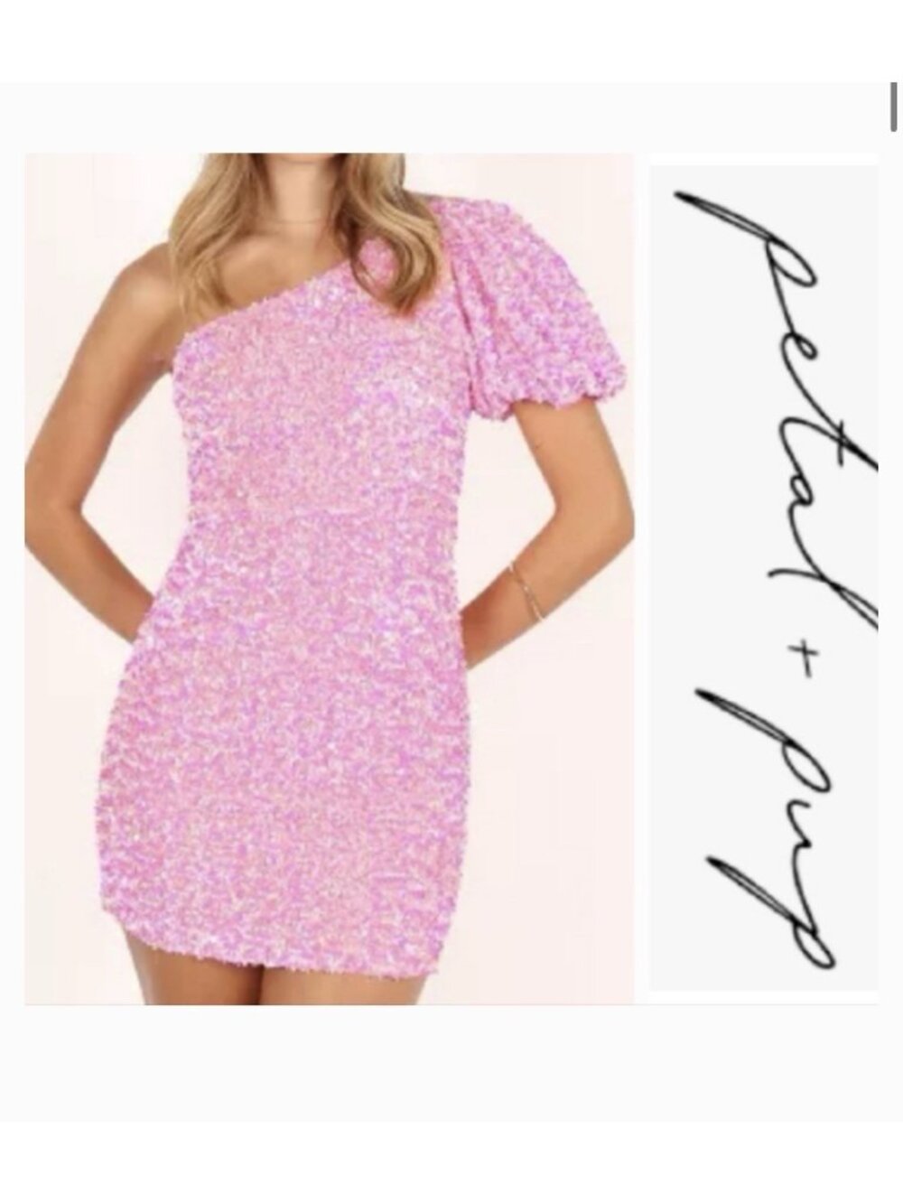 Petal & pup Pink One Shoulder Sequin Mini Dress Velvet Dance Formal Gala Small P - Picture 2 of 15